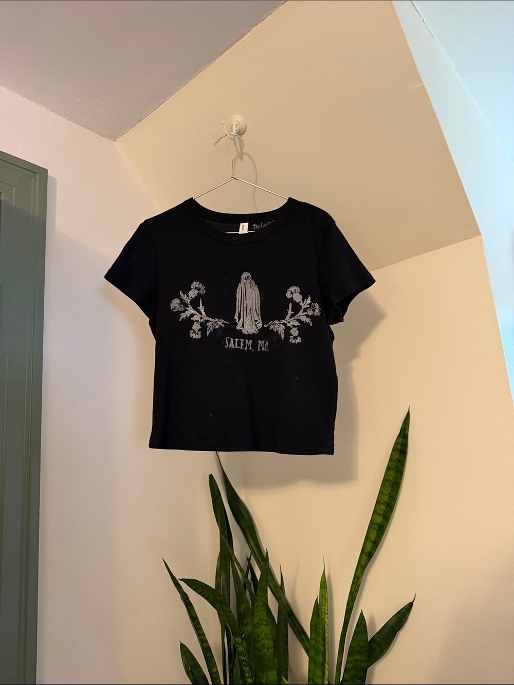 Black Salem MA Graphic Crop Tee - Women